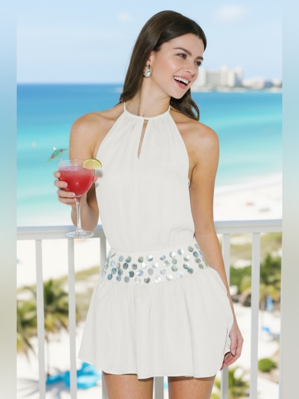 Ibiza Bride Shell Waist White Mini Dress